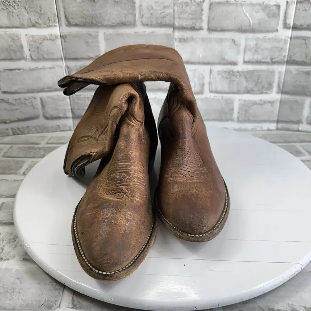 Abilene Vintage Men’s Size 9 D Brown Leather Distressed Cowboy Western Boots